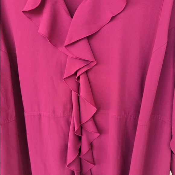 New Maggie Barnes Blouse Sz 5X Red Plus Ruffle Front Long Sleeve - Picture 8 of 13